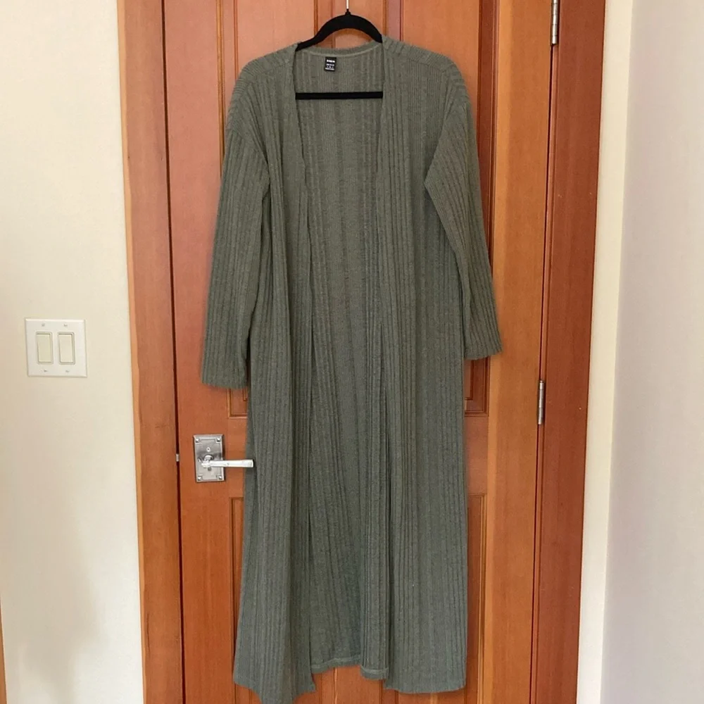 SHEIN Green Ribbed Knit long Cardigan Sweater size small - Picture 2 of 5